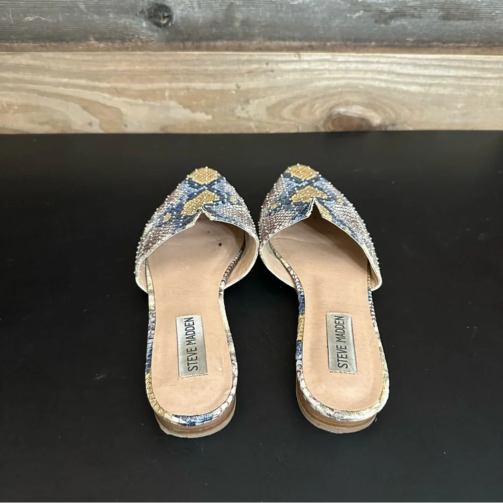 Steve Madden Size 8.5 Trace -B Leather Pointed Toe Mules Snake Animal Print - Picture 3 of 10